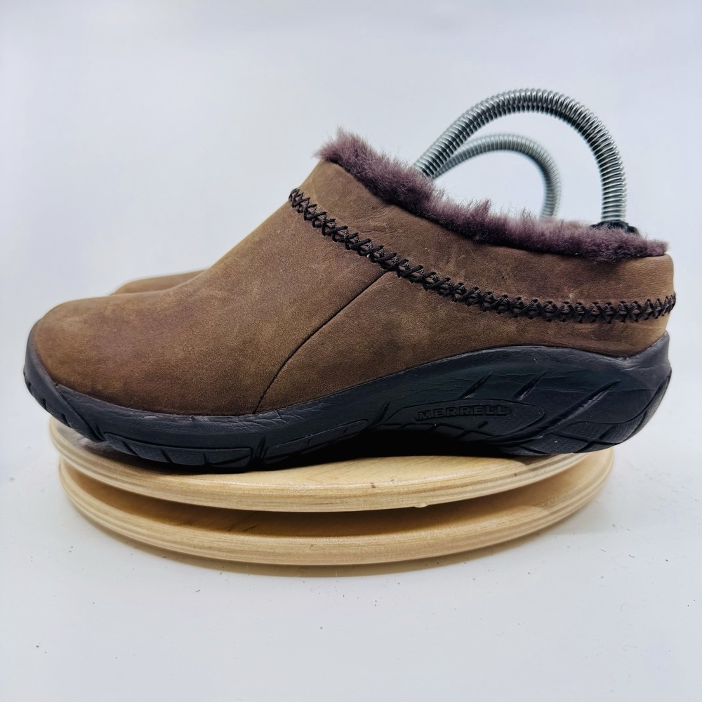 Merrell Encore Ice 4 Clogs Brown Leather Sheepskin Slip On Shoes Women's 6.5